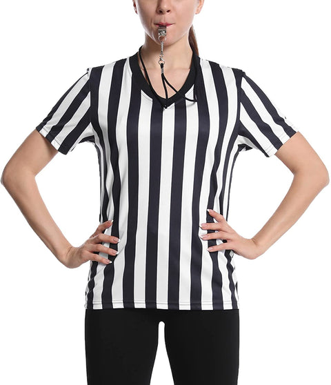 Women's Referee Shirt Black & White Stripe Costume Short
