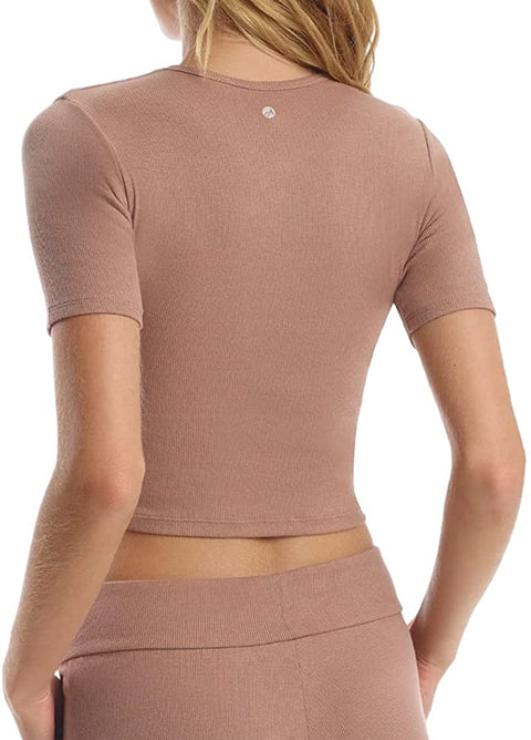 Women’s Short Sleeve Workout Crop Tops Classic Crewneck Fitted Yoga Running T Shirts