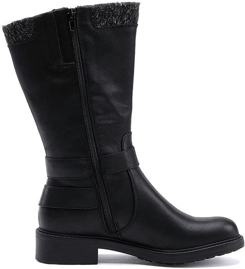 EETTARO Women's Mid Calf Boots Wide Width Fur-Lined Fashion Winter Booties Ladies Roung Toe Side Zip Snow Boot