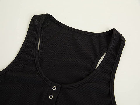 Dyexces Womens Tank Tops Scoop Neck Henley Pullover Summer Ribbed Sleeveless Button Up Cami Knit Tees Shirts