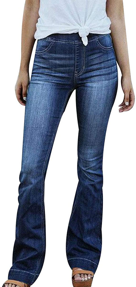 Women's Slight Bootcut Solid Curvy Fit Classic Elegant Casual Modern Denim Pants