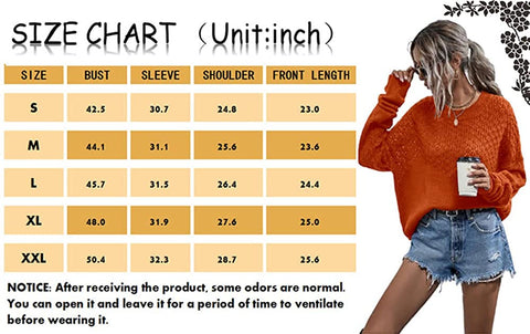 Womens Crew Neck Sweater Long Sleeve Oversized Pullover Sweaters Loose Chunky Knit Tops