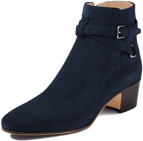 FSJ Women Elegant Round Toe Ankle Boots Comfortable Walking Mid High Chunky Heels Strappy Buckle Dress Shoes Size 4-15 M US