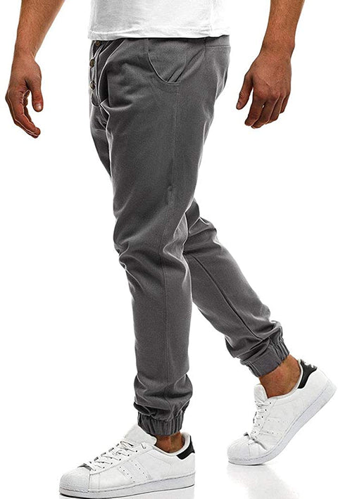 Men's Button Patchwork Slim Leg Ankle Cuff Casual Cargo Pants