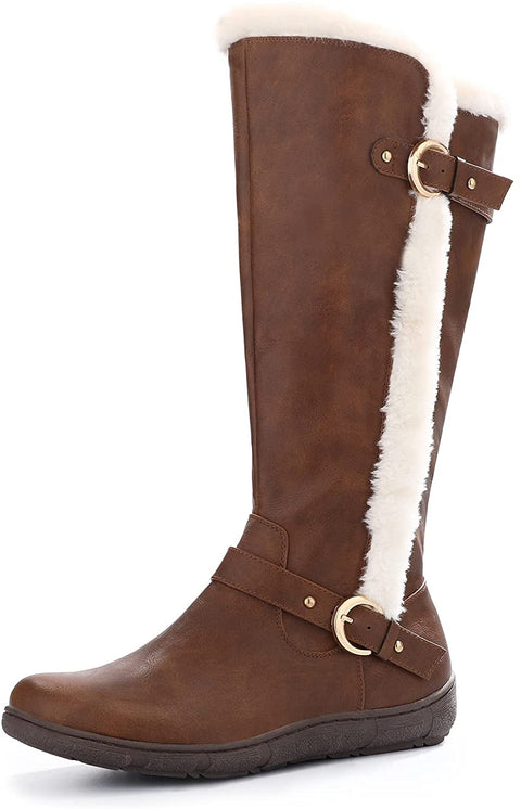 mysoft Women's Winter Knee High Boots Faux Fur Lined Zipper Tall Flat Boots