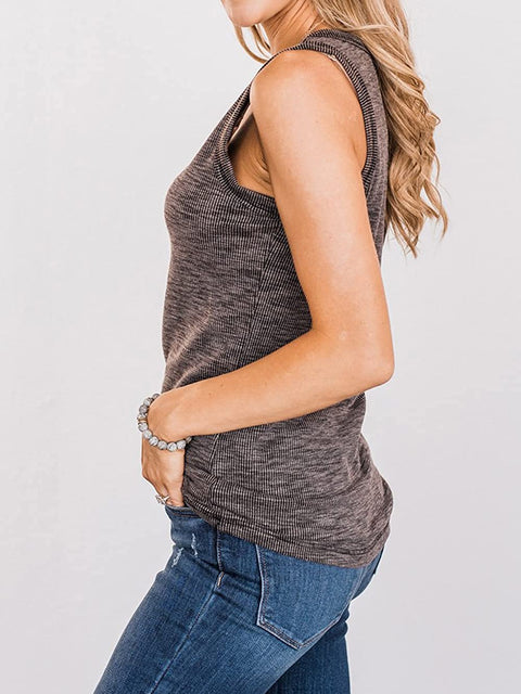 Women Button Henley Tank Top Summer Sleeveless Basic Cami Shirt Slim Knit Ribbed Fitted Blouses Tops