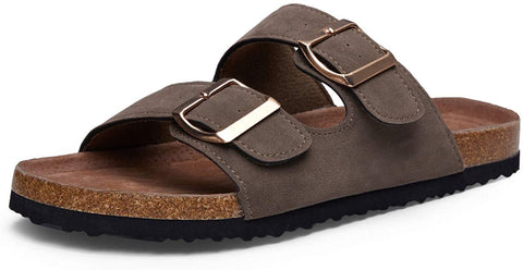 mysoft Womens Slide Sandals Cork Footbed，2 Straps Adjustable Buckle Slip on Sandals with +Comfort Arch Support