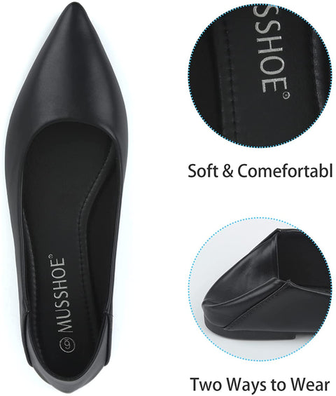 MUSSHOE Flats for Women Comfortable Women's Flats Slip on Pointed Toe Flats Shoes Women
