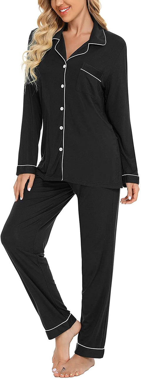Pajamas Women's Long Sleeve Sleepwear Button Down Pj Sets Soft Loungewear Pajama Set for Women S-XXL