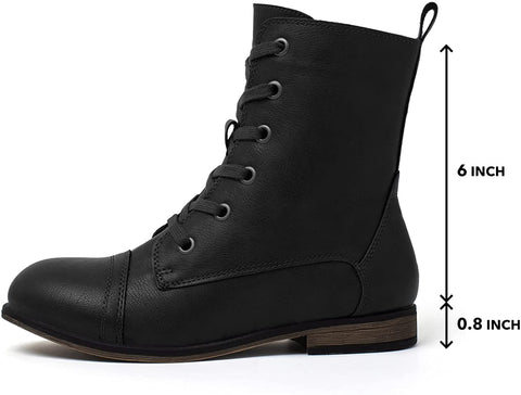 Katliu Women's Combat Boots Lace up Military Ankle Boots Side Zipper Round Toe Booties