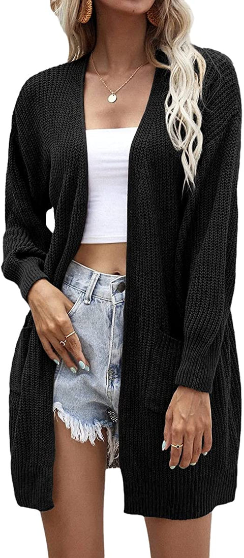 Dyexces Women's Cardigan Sweater Loose Open Front Long Sleeve Knit Chunky with Pocket