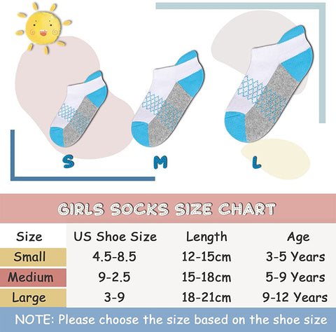 Girls Socks 6-Pack Ankle Athletic Socks For Children Cushioned Sole Low Cut Casual Socks For Little Big Kids