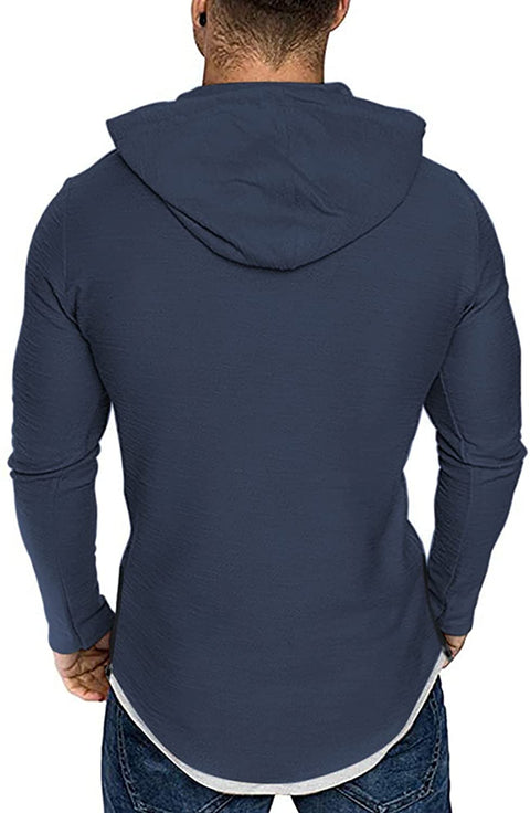 iWoo Mens Hooded T-Shirts Casual Lightweight Workout Hoodie Long/ Short Sleeve Hoodies Pullover Tee Tops Double Zips
