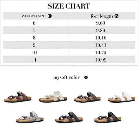 mysoft Women's Cork Footbed Sandal Slip On, Double Buckle Slide Sandals with +Comfort Arch Support