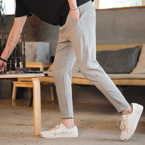 Men's Cotton Linen Casual Slim Straight Leg Pants