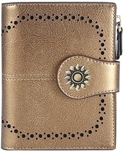 Lavemi Womens Leather Wallet RFID Blocking Small Bifold Compact Credit Card Case Purse for Women with ID Window Zipper Pocket