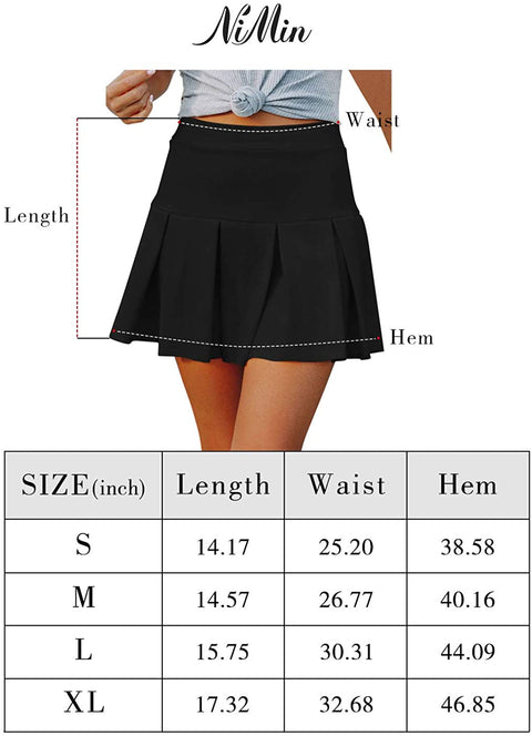 Womens Tennis Skirt Athletic Pleated Skirt Active Skirts with Shorts Golf Running Workout Mini Skirts with Pockets Black Large