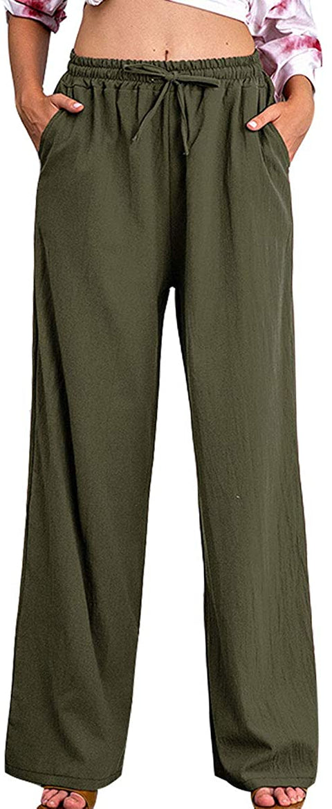 Women's Comfy Elastic Waist Palazzo Pants Classic Wide Leg Soft Knit Long Pants
