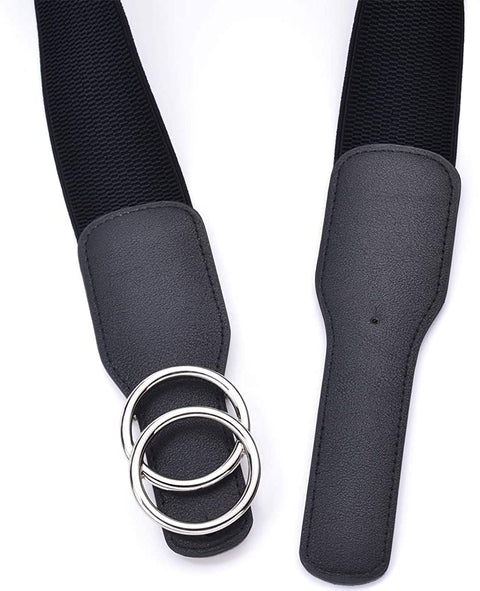 Beltox Women’s Elastic Stretch Wide Waist Belts w Double Rings Gold/Silver Buckle …
