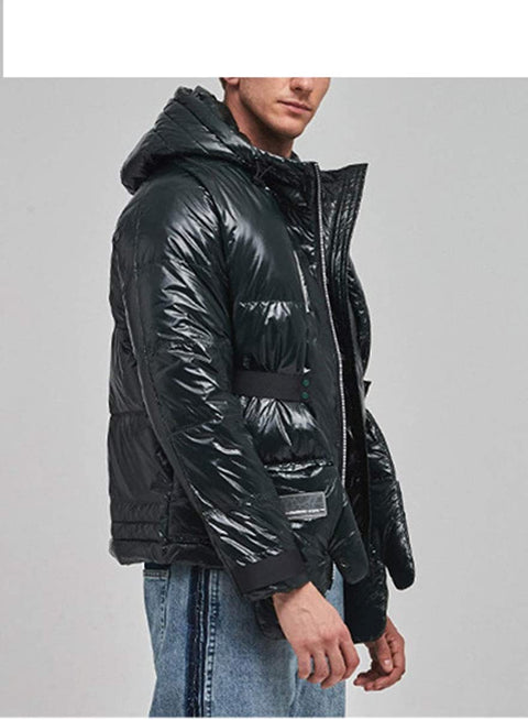 Men's Winter Warm Shinny Puffer Coat Lightweight Full Zip Up Hooded Down Jacket
