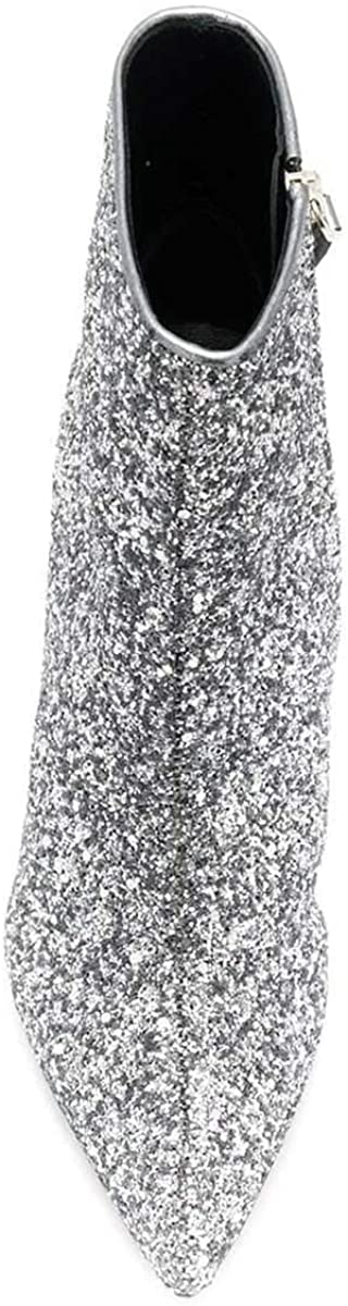 Women Chic Sparkle Glitter Ankle Boots Pencil Heel Zip Up Pointy Toe Fashion Short Booties Size 4-15 US