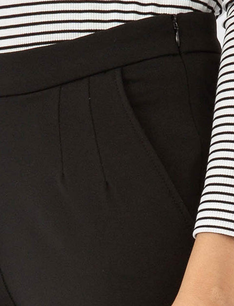 Womens Casual Pants for Work Side Zipper with Pleated Pockets Straight Leg