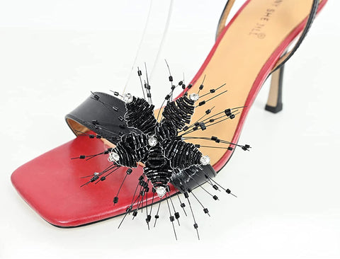 FSJ Women High Heels Sandals Stiletto Ankle Strap Open Square Toe Special Dress Evening Unique Flowers Shoes Size 4-15 US
