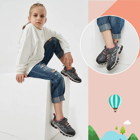 brooman Kids Outdoor Trail Hiking Shoes Boys Girls Running Shoes Sports Sneakers