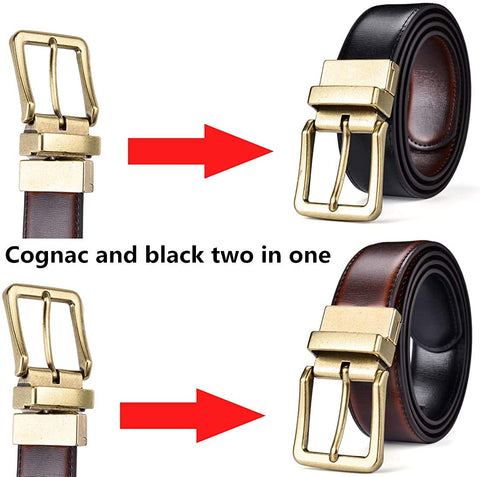 Beltox Men’s Belts Reversible Leather 1.25” Wide 1 for 2 Rotate Buckle Gift Box