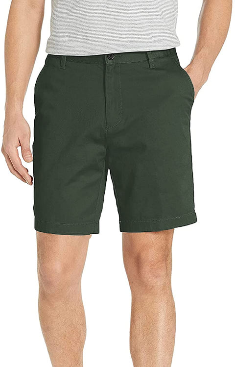 Men Casual Flat Front Shorts Straight Fit Stretch Chino Shorts