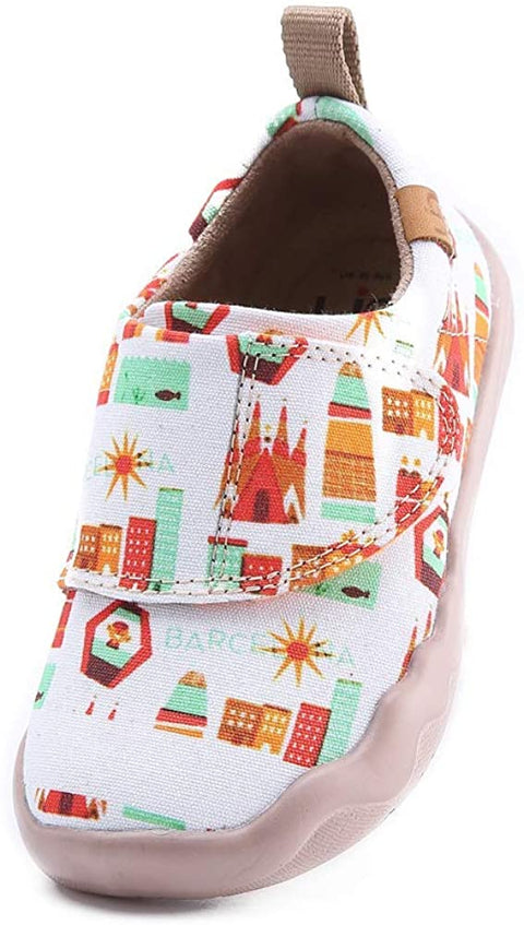 UIN Toddler Baby Shoes Art City White Painted Girl Boy's Canvas Casual Fashional Art Sneaker