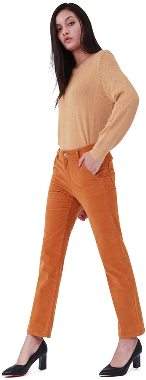 Women's Stretch Corduroy Pants Straight-Fit Fall Winter Warm Comfy Fashion Work Casual Pants
