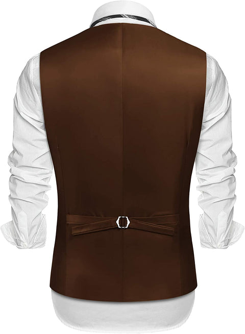 Men's Suede Leather Vest Layered Style Dress Vest Waistcoat