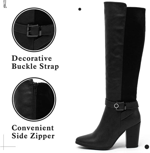 Women's Heeled Knee High Boots Zip Up High Chunky Heeled Boots