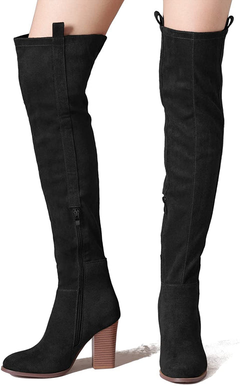 Tale Women's Suede Over The Knee Boots Pointed Toe Stack Block High Heel Comfot Winter Knee High Boots