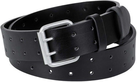 Men's Double Prong Belt, 2 Holes Leather Jeans Belt for Men 1.57 inches Wide