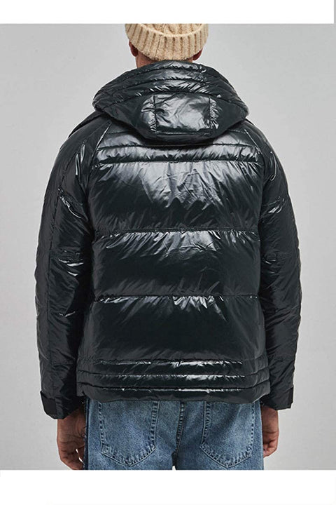 Men's Winter Warm Shinny Puffer Coat Lightweight Full Zip Up Hooded Down Jacket