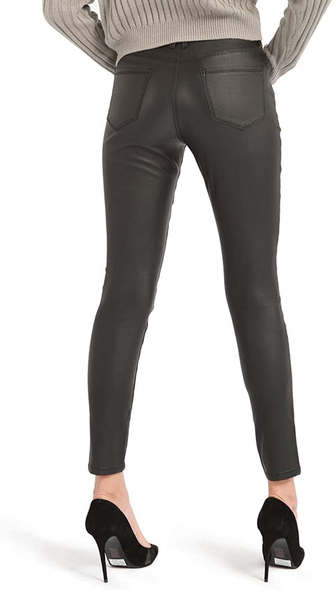Women's Faux Leather Pants, Skinny Stretch Pants with Pockets, Work Casual Pants for Women