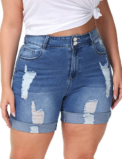 Plus Size Denim Shorts Women High Waisted Stretch Summer Jean Shorts