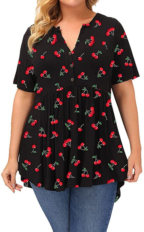 Plus Size Tunic Tops Women Floral Short Sleeve Top Summer Flowy Tunics