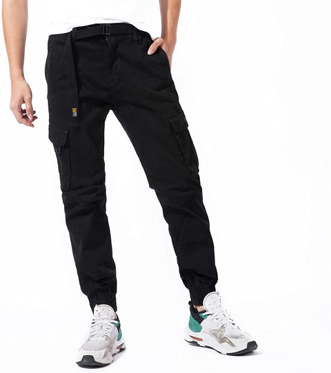 DGWZ Mens Elastic Waist Cargo Pants for Men Outdoor Hiking Relaxed Cotton Athletic Jogger Tapered Pants