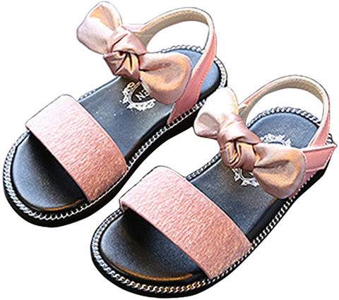 UNI Angel Summer Girls Open Toe Flats Bow Strap Sandals(Toddler/Little Kid/Big Kid)