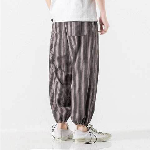Men's Vertical Striped Print Casual Baggy Harem Pants