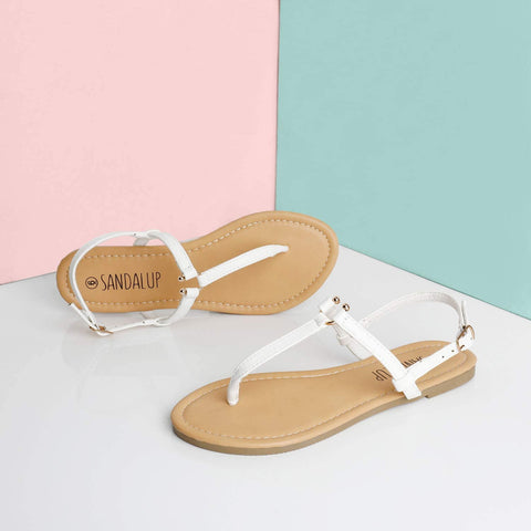 SANDALUP Thong Flat Sandals with Ring Metal Buckle for Women Summer