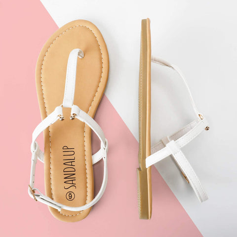 SANDALUP Thong Flat Sandals with Ring Metal Buckle for Women Summer
