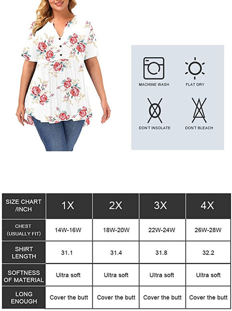 Plus Size Tunic Tops Women Floral Short Sleeve Top Summer Flowy Tunics