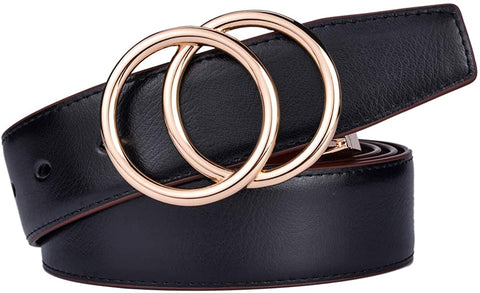 Beltox Women Belt Leather 1.3” Reversible 2 in 1 Rotated 2 Rings Gold Buckle