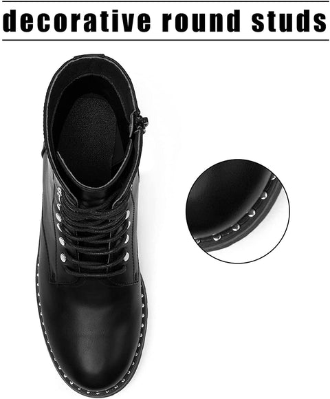 katliu Women's Military Combat Boots Lace Up Ankle Boots