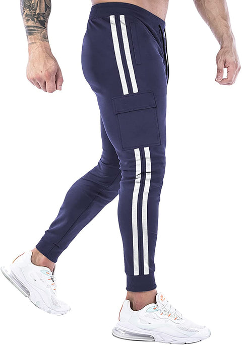 elselect Men's Joggers Cargo Pants Casual Sport Athletic Sweatpants Gym Workout Track Pant with Stripes
