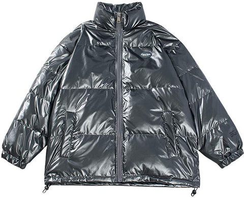 Men's Winter Thick Quilted Outdoor Coat Fashion Stand Collar Metallic Jacket
